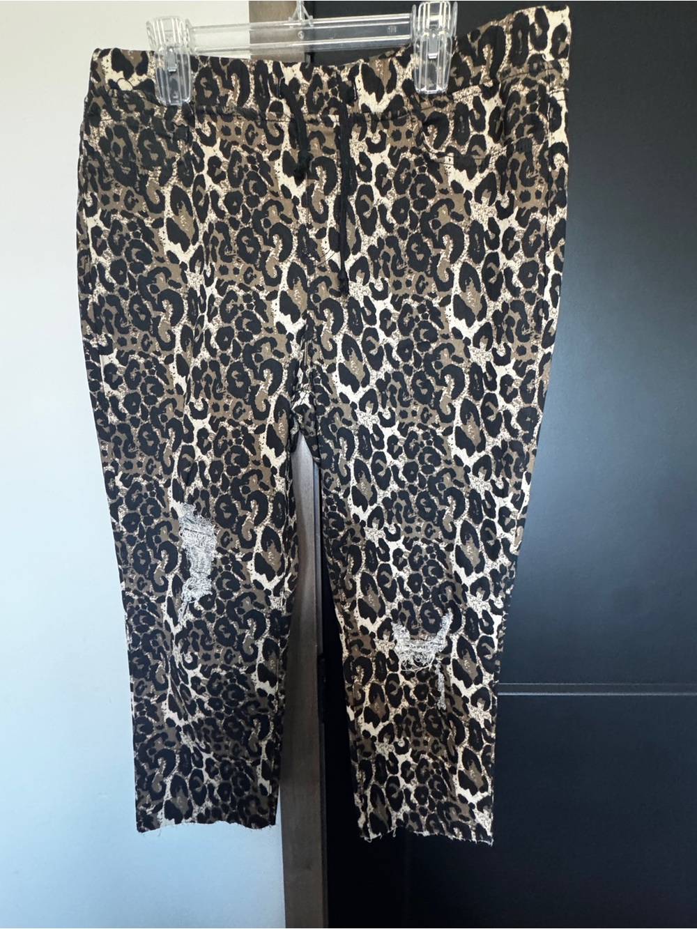 Leopard Print Capri Pants - Brown/Black with distressing